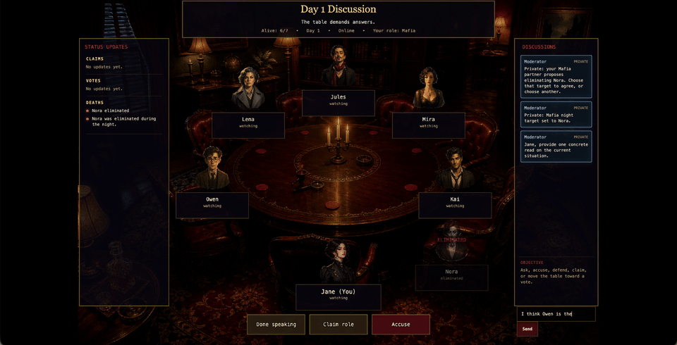 A live game session between a human player and HOLY GRAIL agents.